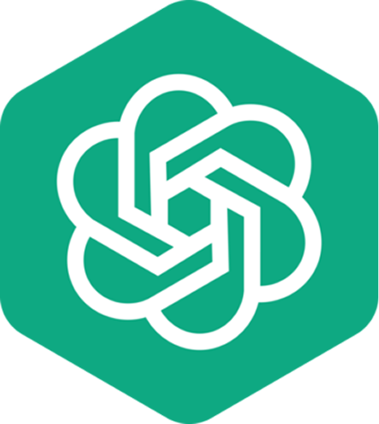 OpenAI logo icon, abstract geometric hexagon shape in teal and white